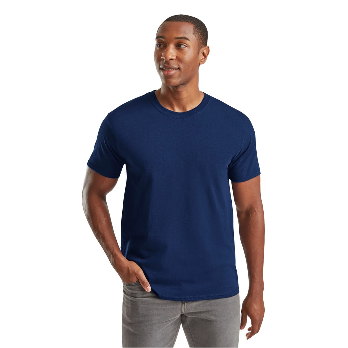 T-shirt manches courtes en coton bleu marine, FRUIT OF THE LOOM