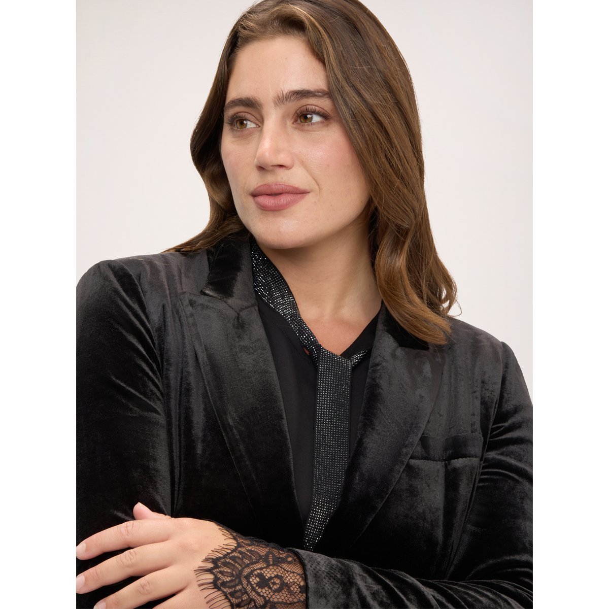 Blazer avec poignets en dentelle noir, FIORELLA RUBINO