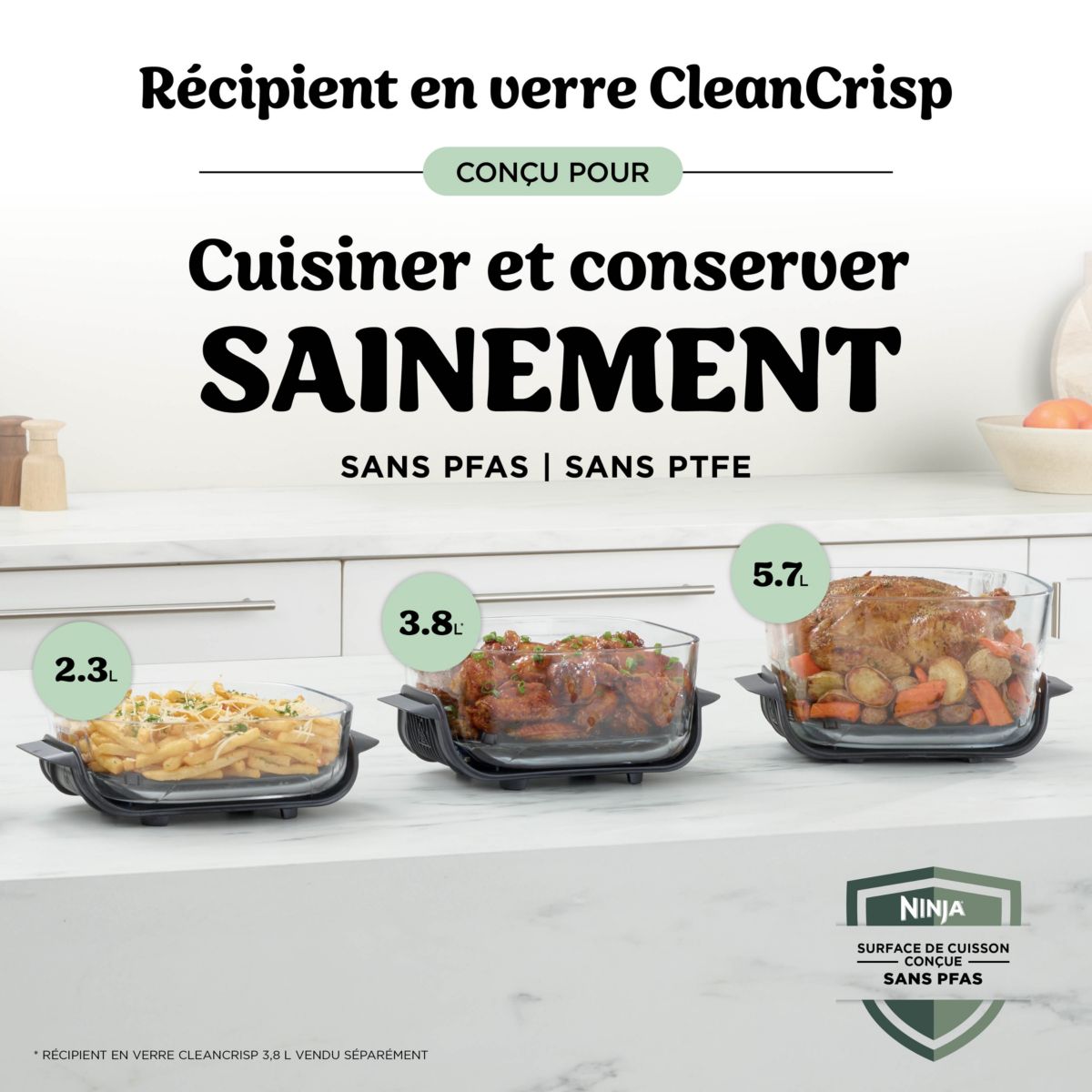 Friteuse sans huile CRISPi PRO 7-en1, 2 récipients en verre de 5.7 et 2.3L, AS101EUCY Bleu Cyber Space couleur unique, NINJA