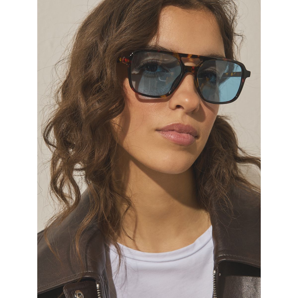 Lunettes de soleil carrées écaille de tortue bleue, NEXT