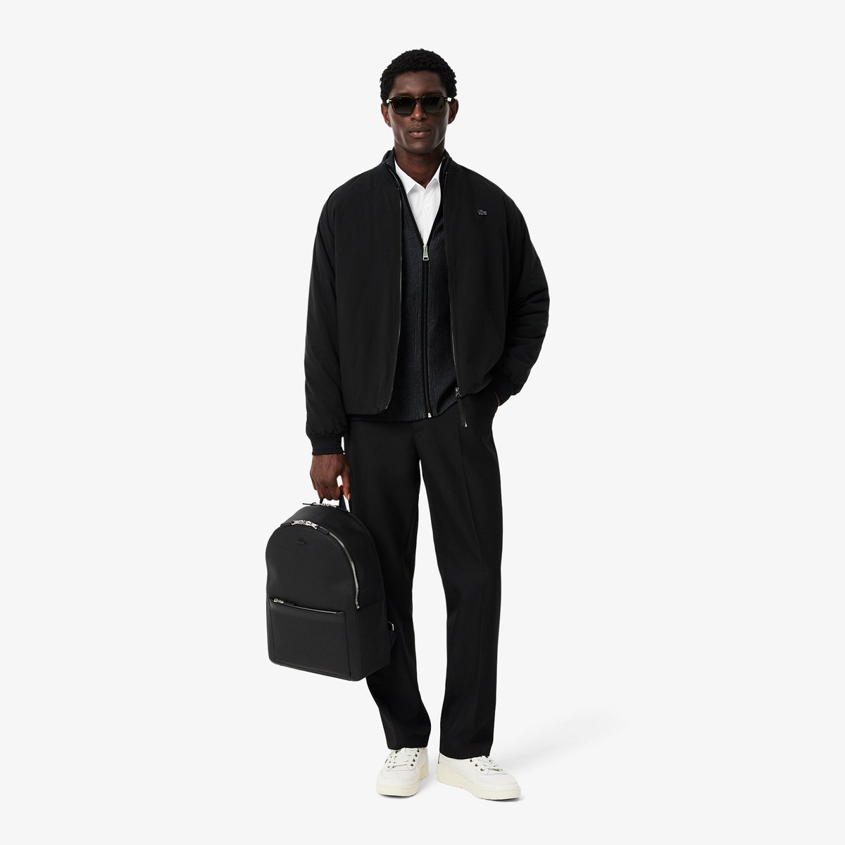Sac à dos Chantaco en cuir piqué noir-000, LACOSTE