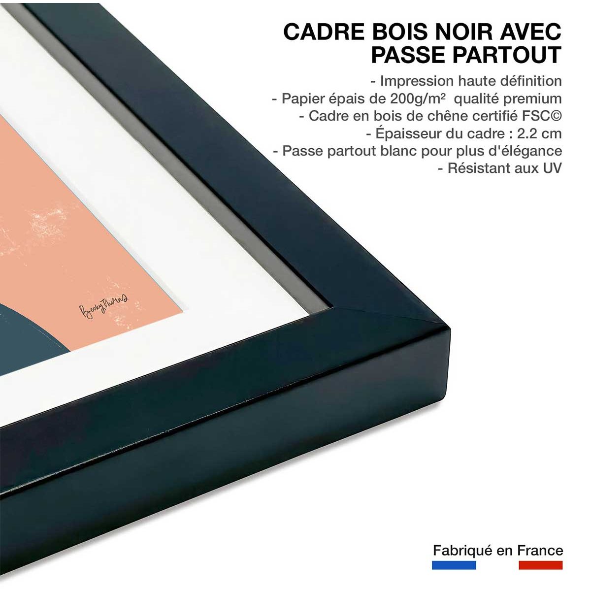 Affiche Couleurs du sud affiche + cadre en bois - noir, HEXOA