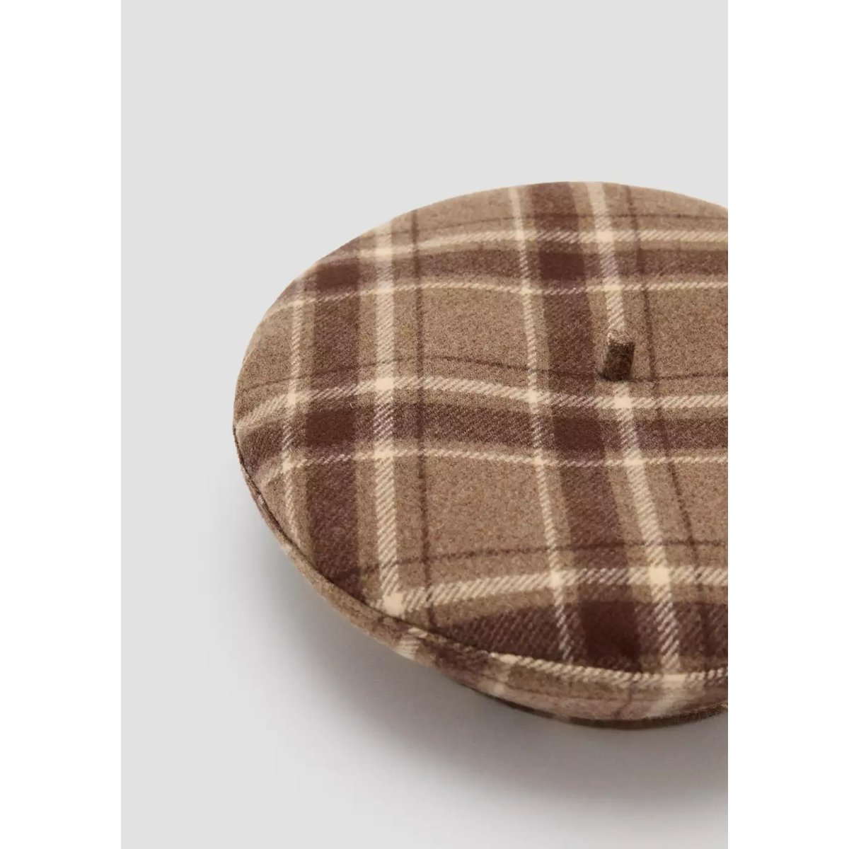 Béret laine mélangée à carreaux marron, MANGO