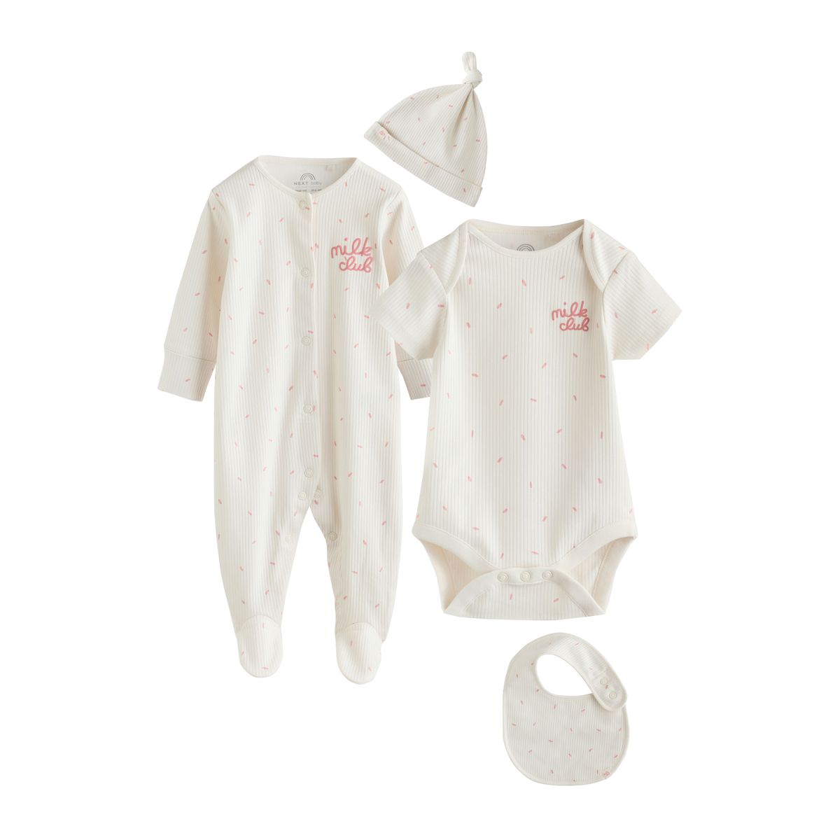 Dors-bien, body, bavoir et bonnet bébé, 4 pcs club du lait à la crème, NEXT