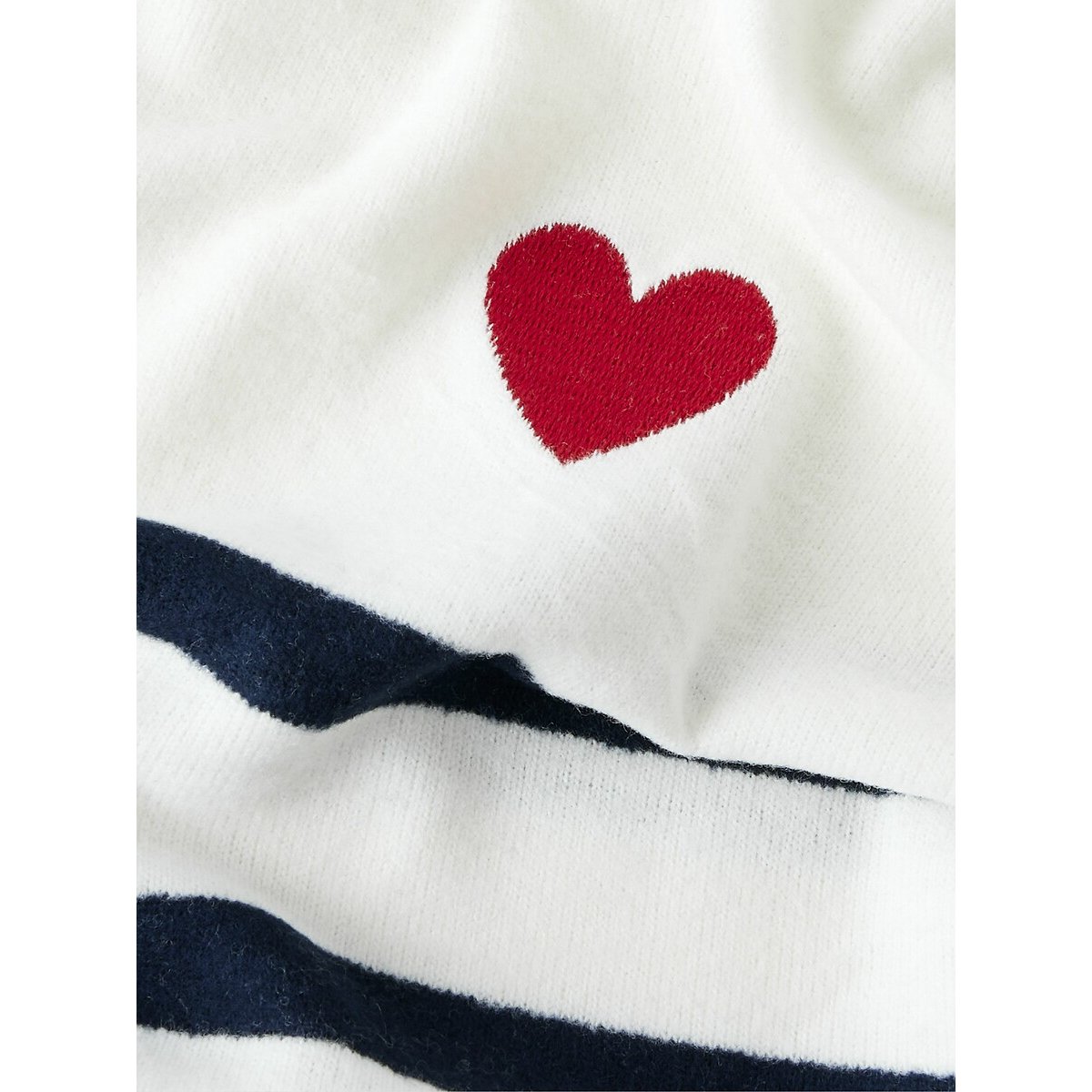 Pull rayé avec cœur sur la poitrine rayé bleu marine/blanc, NAME IT