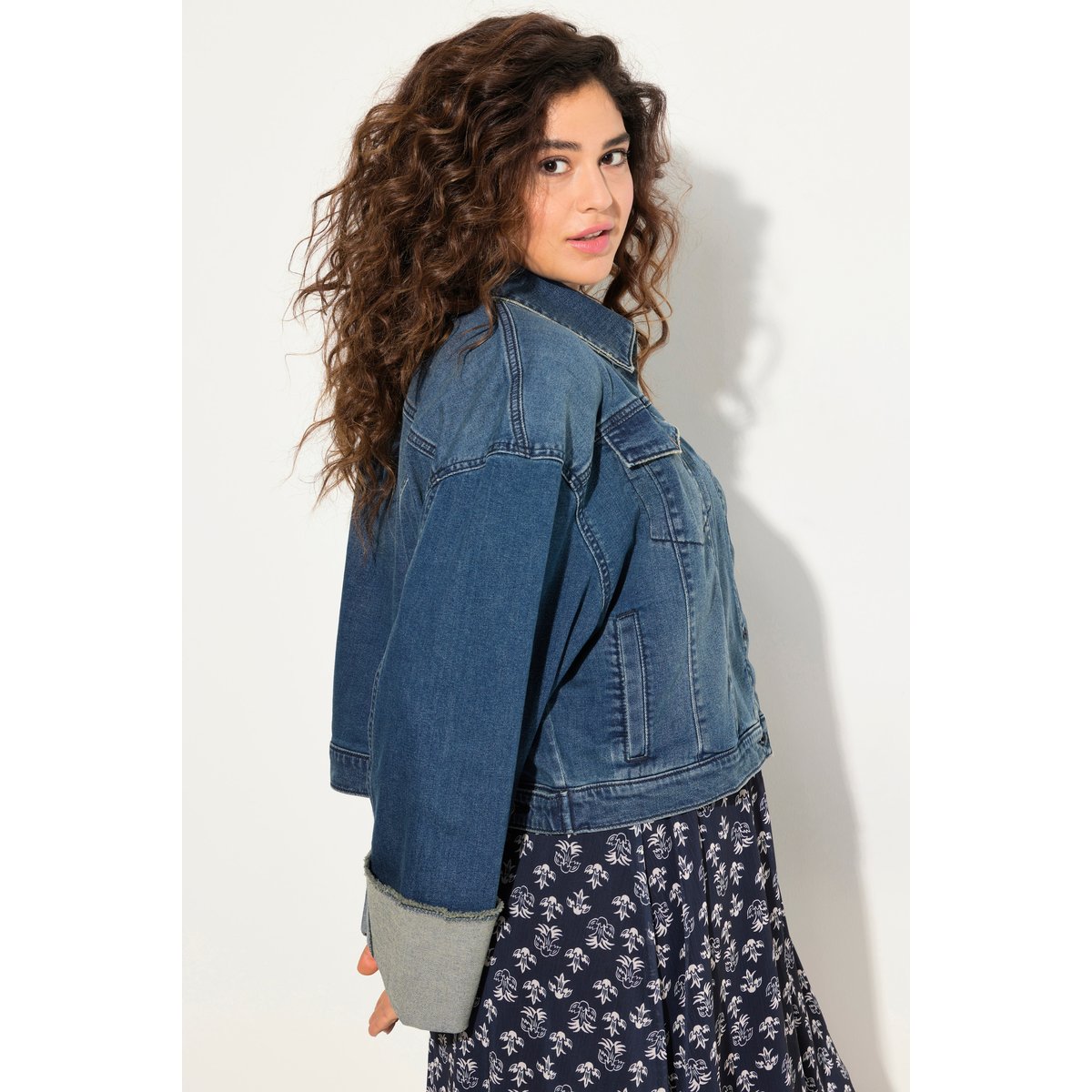 Veste en jean, franges et col chemise bleu jean, ULLA POPKEN