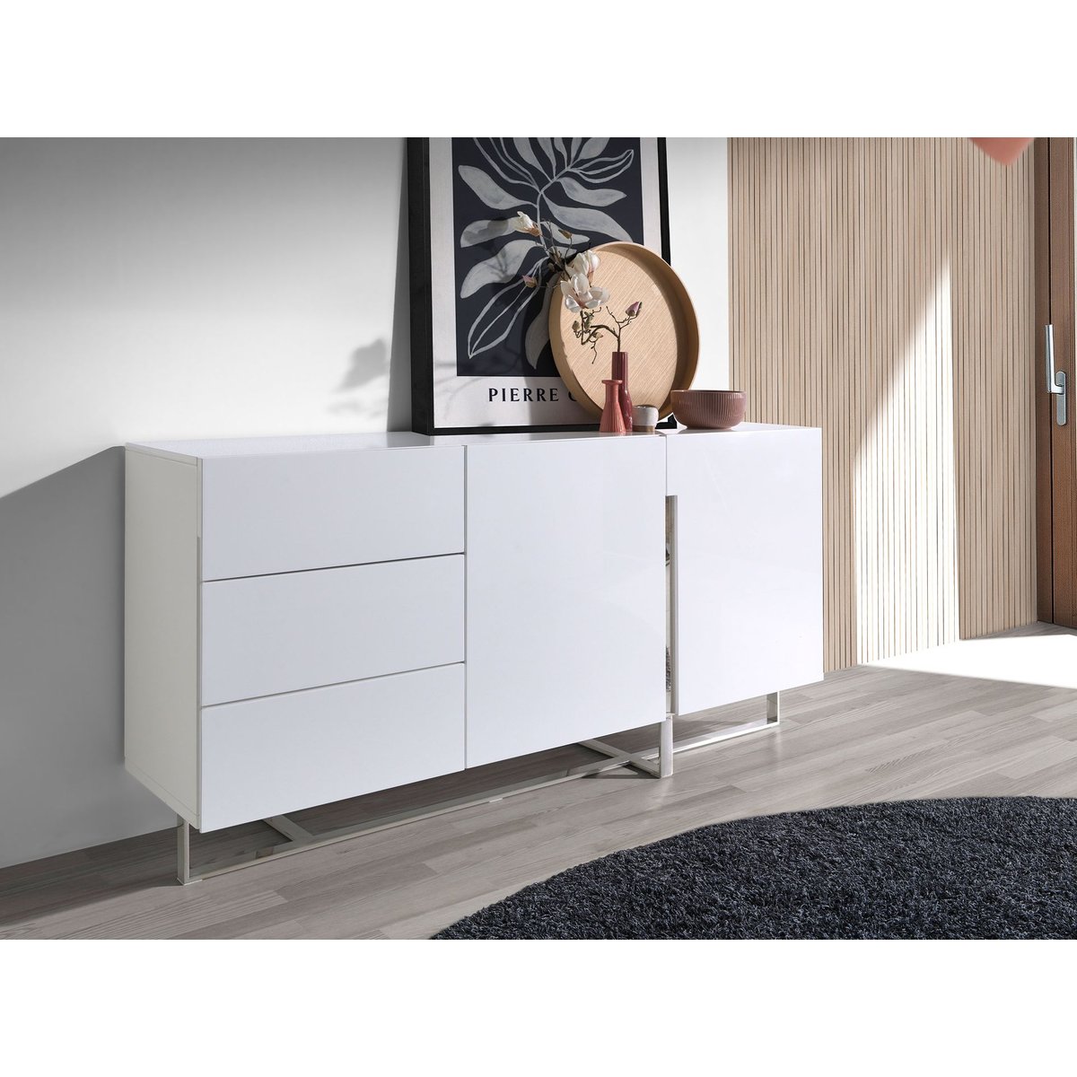 Buffet en bois blanc et acier chromé blanc | acier, ANGEL CERDA