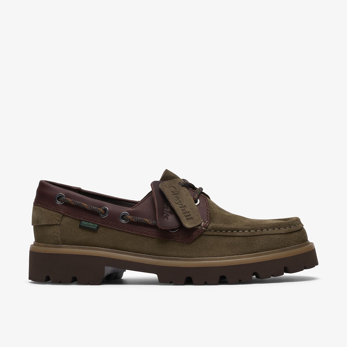 Chaussures bateau en cuir suédé Cleyhill Boat olive, CLARKS