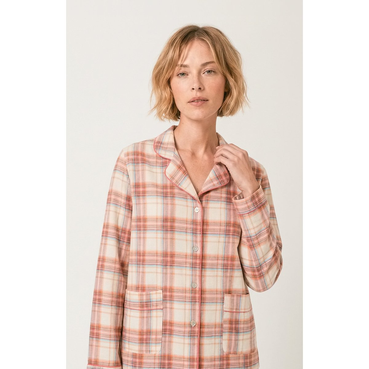 Pyjama boutonné en flanelle de coton à carreaux Alix peche, ARTHUR