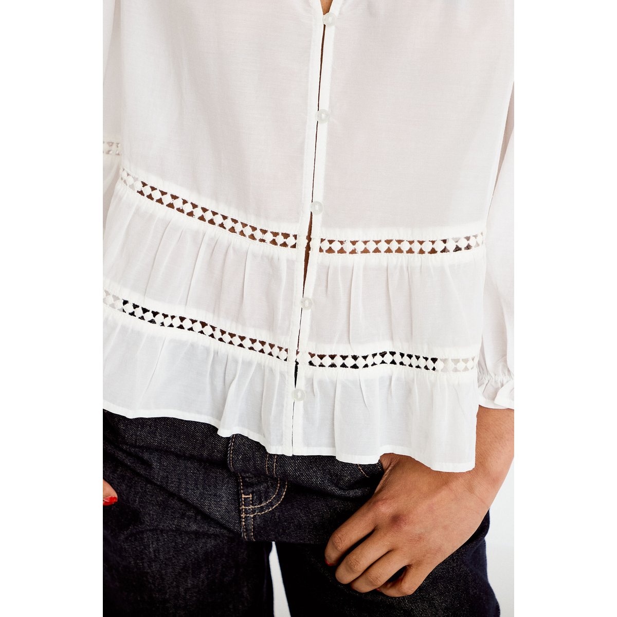 Blouse cintrée col v manches 3/4 ecru, CACHE CACHE