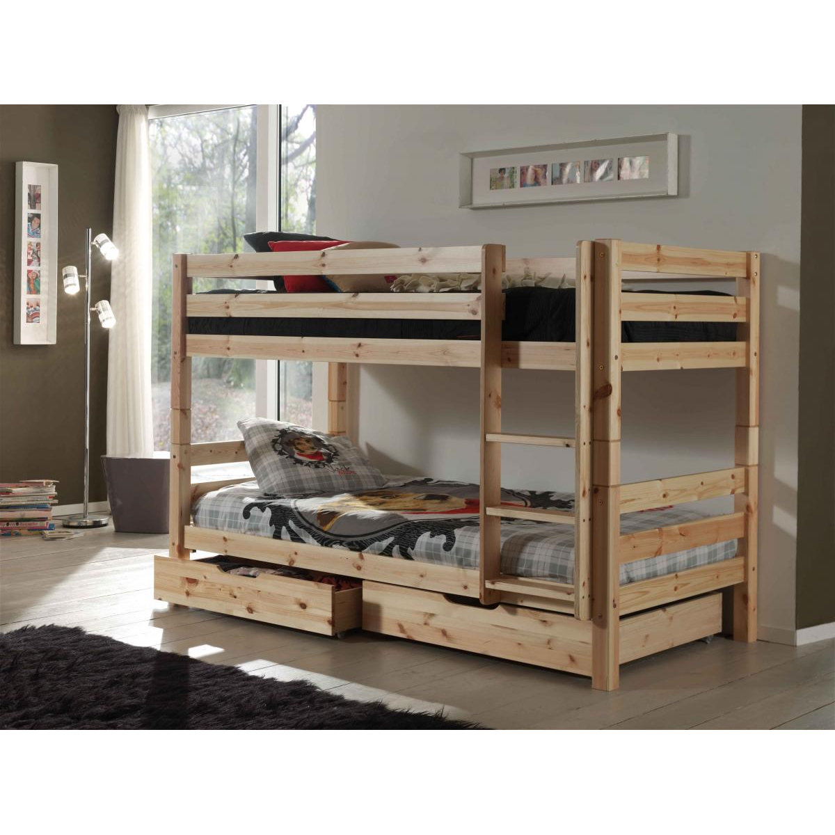 PINO Lits superposés + Lot de 2 tiroirs couleur unique, VIPACK