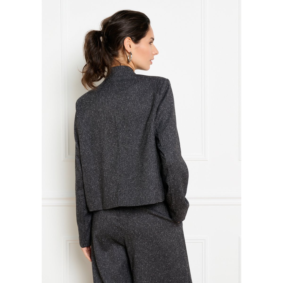 Blazer asymétrique effet laine gris fonce, LOLALIZA