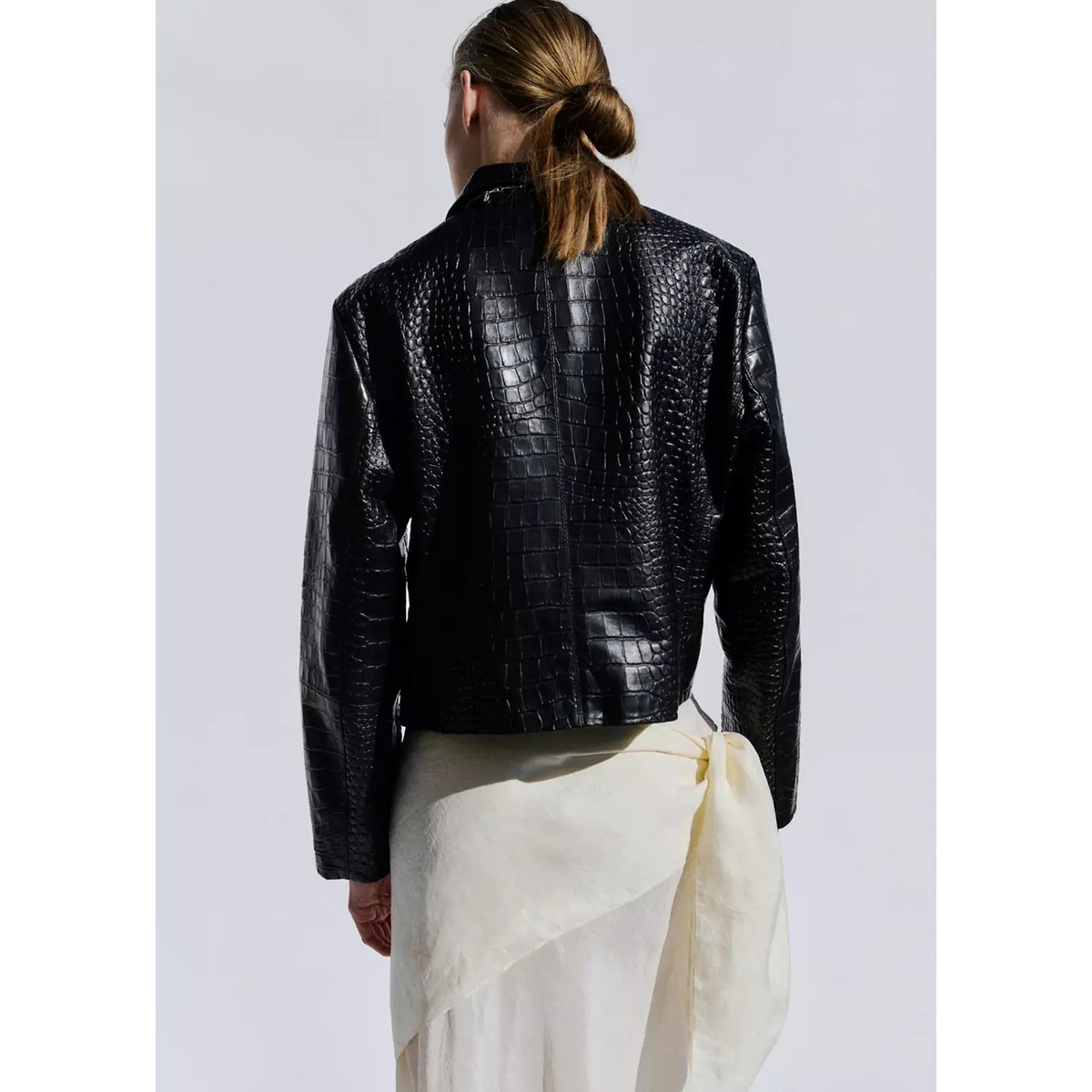 Veste cuir double boutonnage noir, MANGO