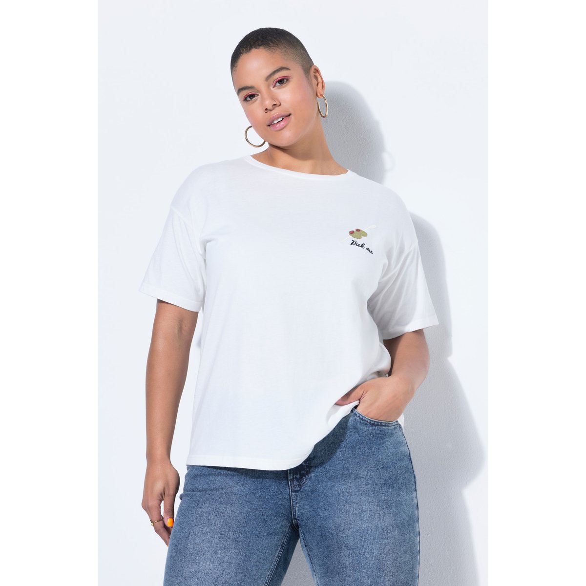 T-shirt oversize cropped, broderie olives blanc cassé, STUDIO UNTOLD