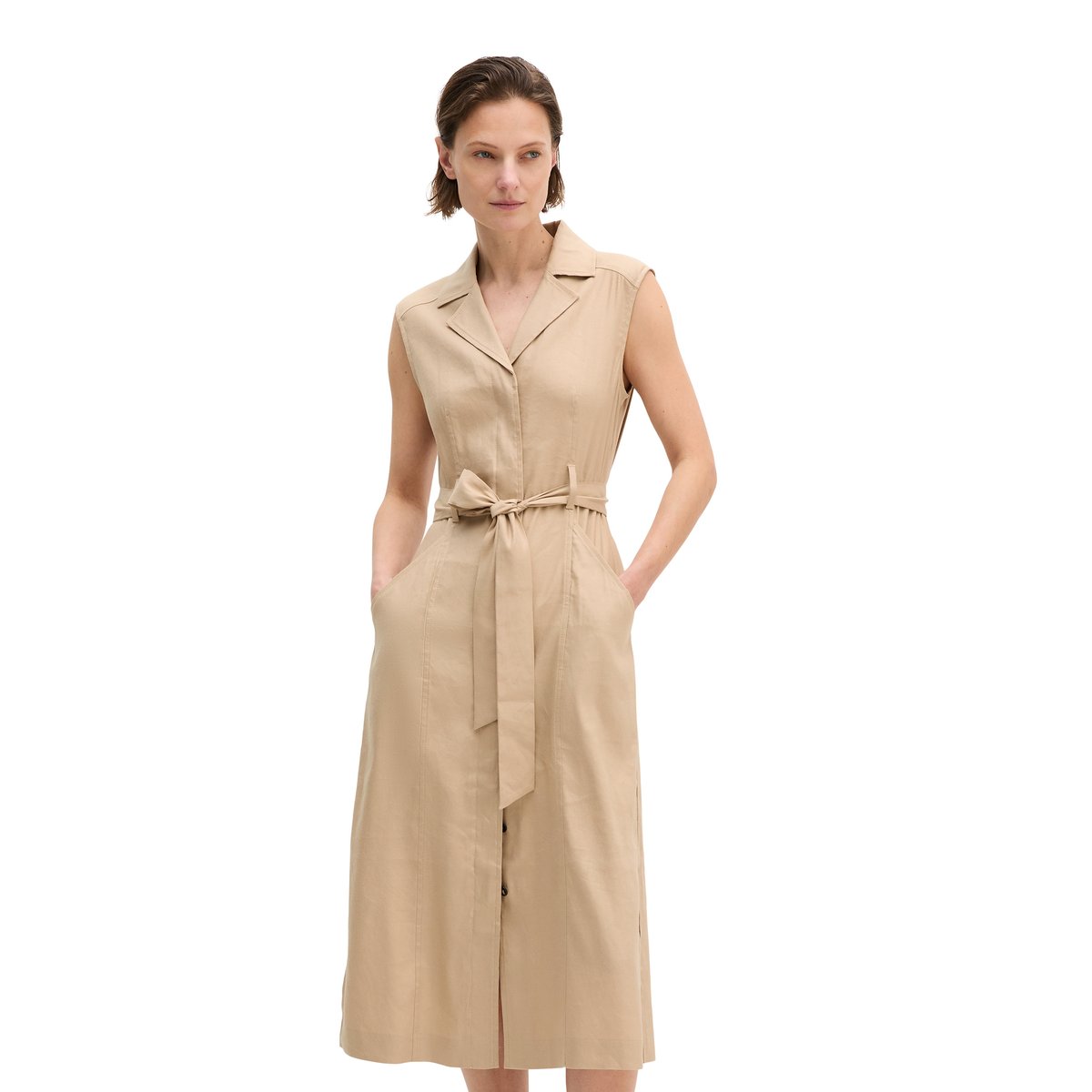 Robe sans manches regular en viscose-lin stretch beige, MARC O'POLO