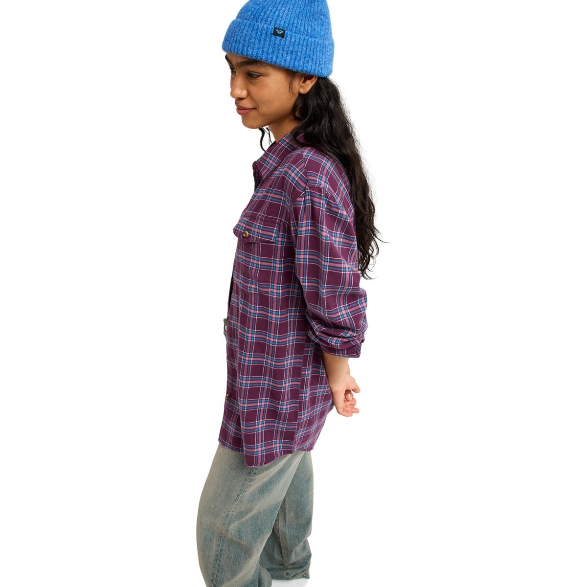 Chemise à carreaux à manches longues LET IT GO CHECK. violet blackberry wine purple plaid, ROXY