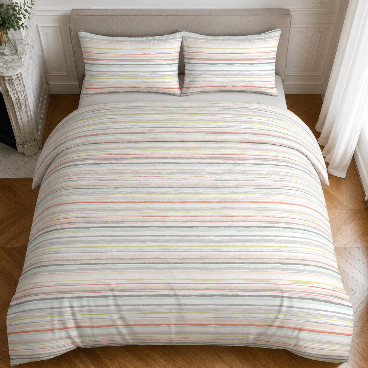 Parure housse de couette en cotonrayures muticolore, PAINTERLY STRIPE multicolore, C DESIGN HOME TEXTILE