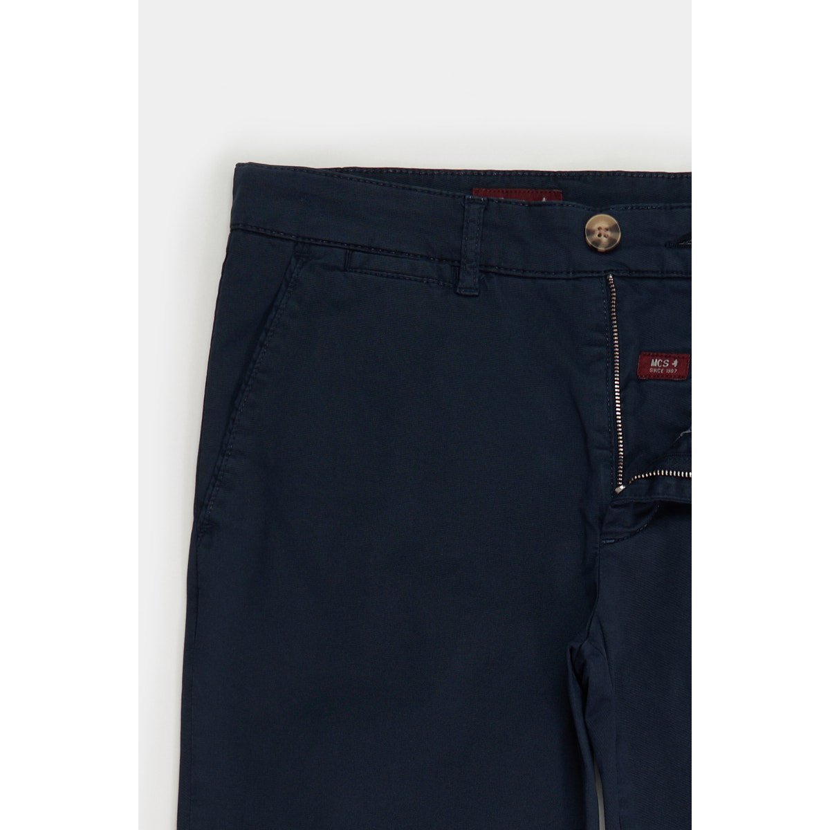 Pantalon Chino gabardine uni bleu marine, MCS