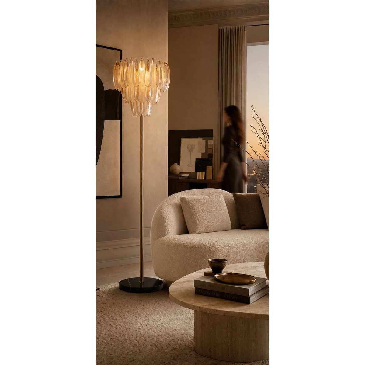 Lampadaire en verre et marbre laiton antique, RECOLLECTION