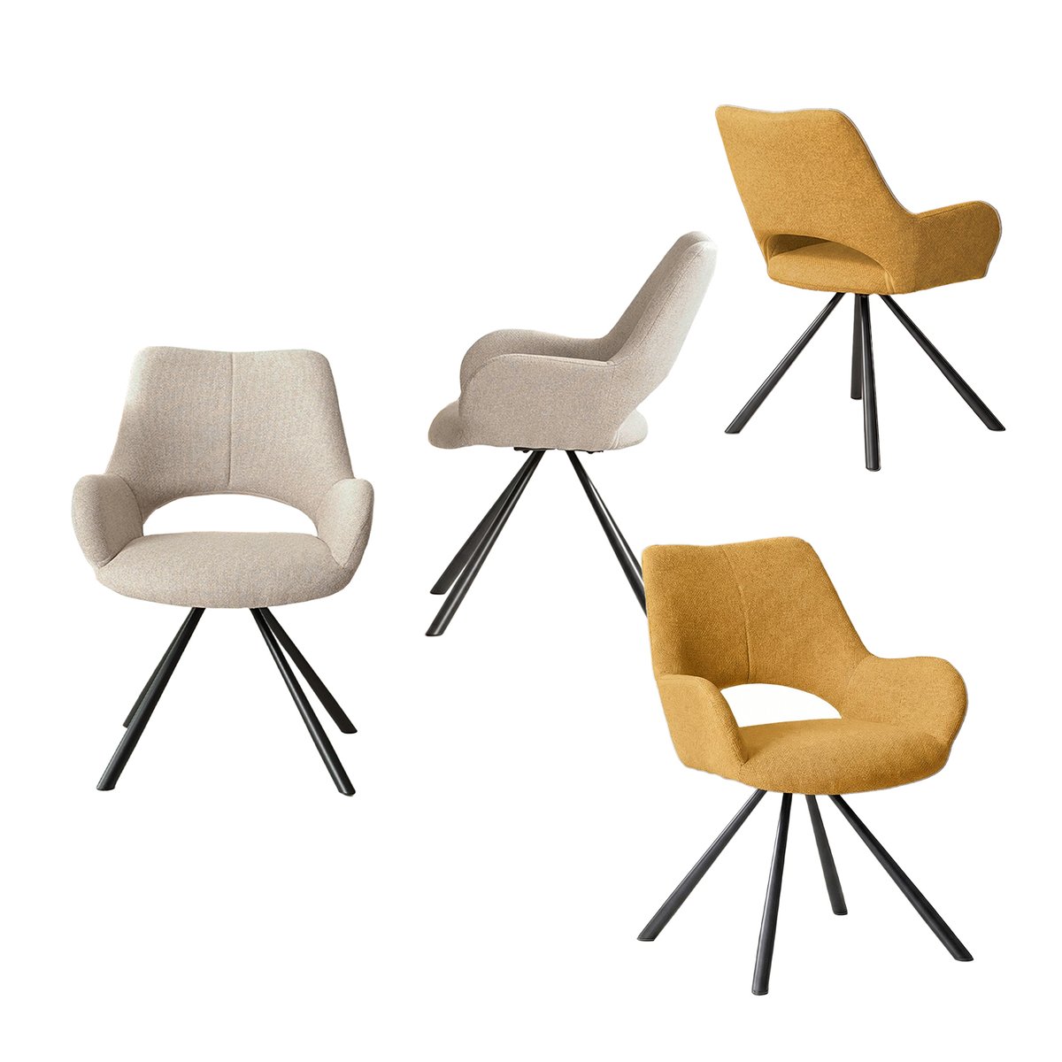 Lot de 4 chaises de salle à manger style scandinave, BETH kaki et jaune, MEUBLES COSY