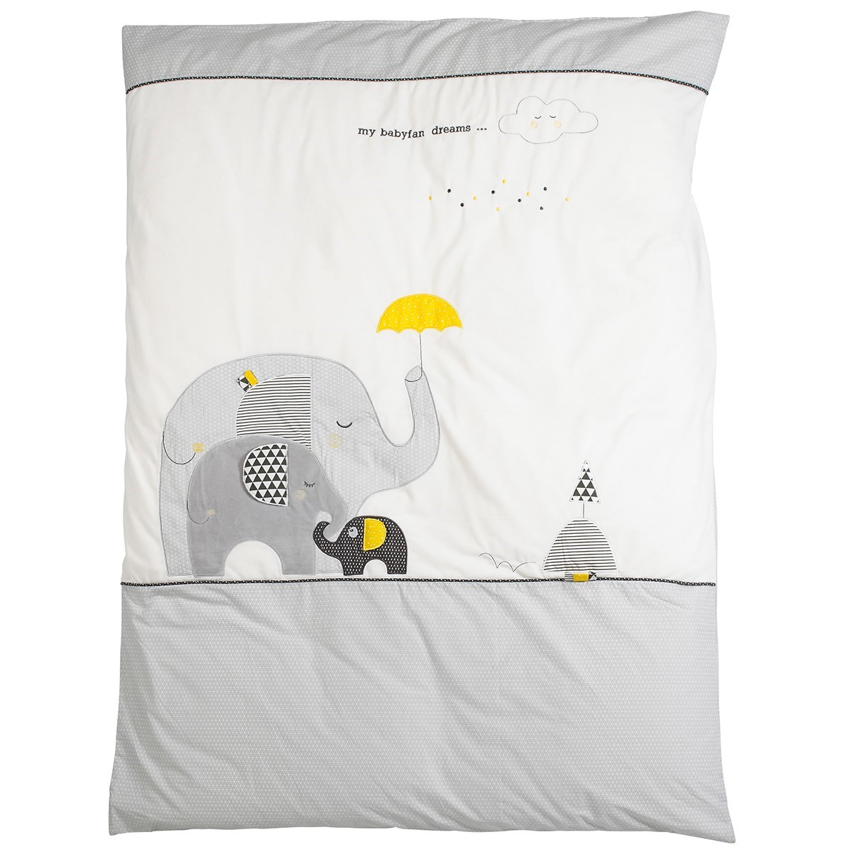 Housse de couette et taie en coton gris, SAUTHON