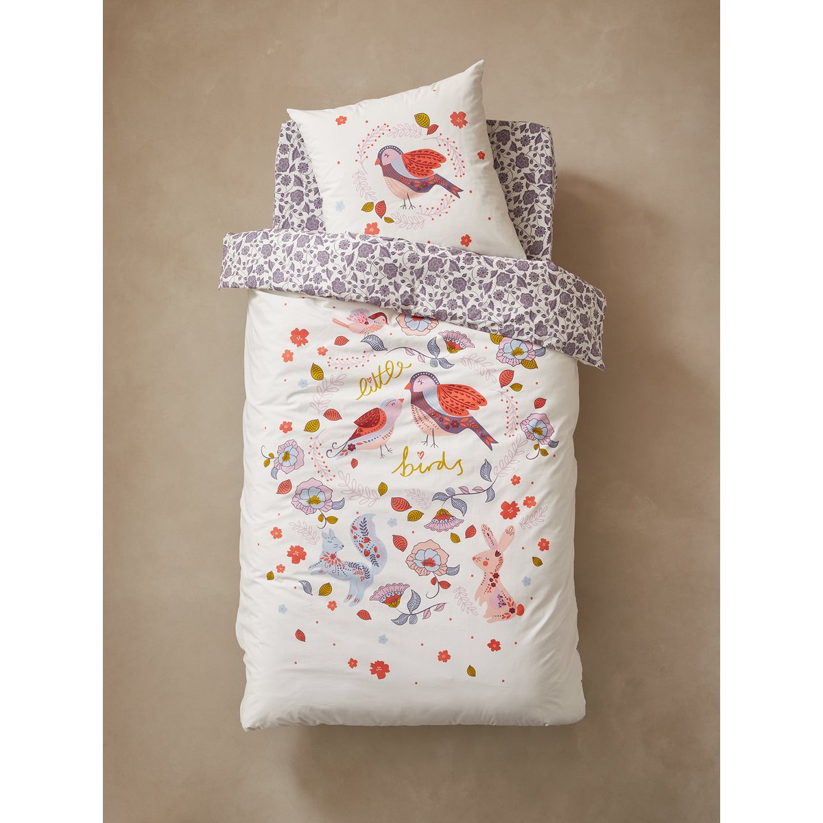 Parure housse de couette + taie d'oreiller NORTH FOLK blanc imprimé, VERTBAUDET
