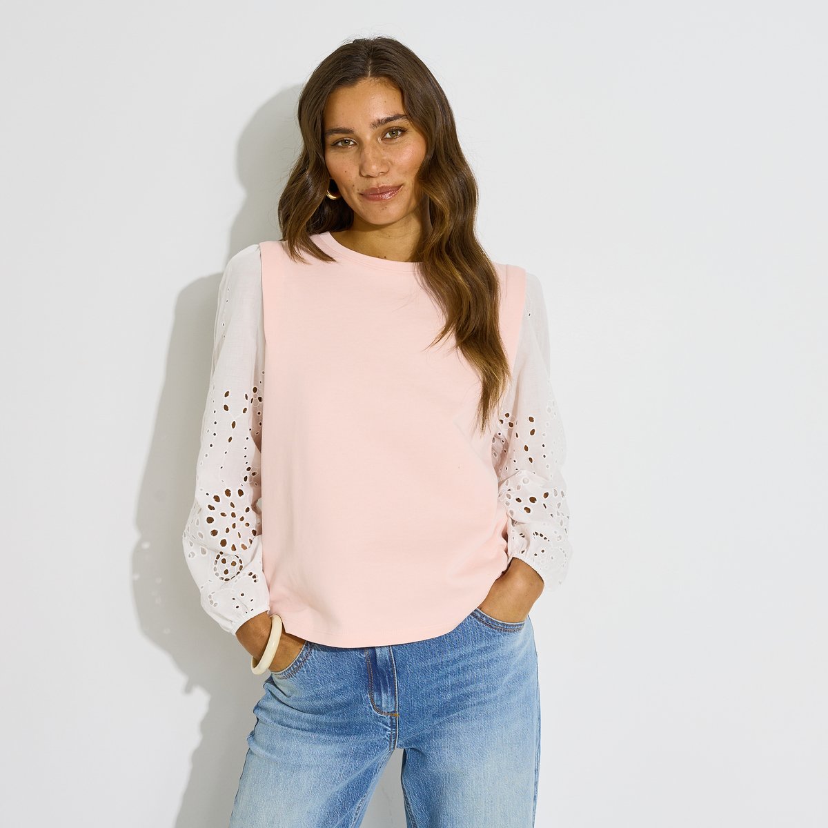 Sweat manches ajourées rose, GRAIN DE MALICE