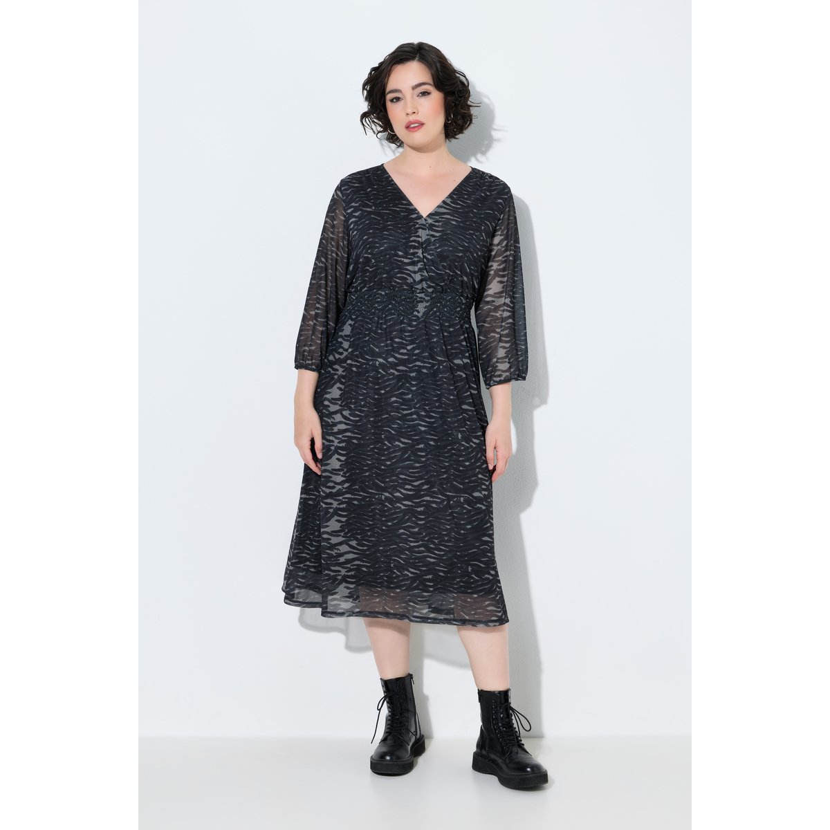 Robe midi en tulle, motif zébré noir, ULLA POPKEN