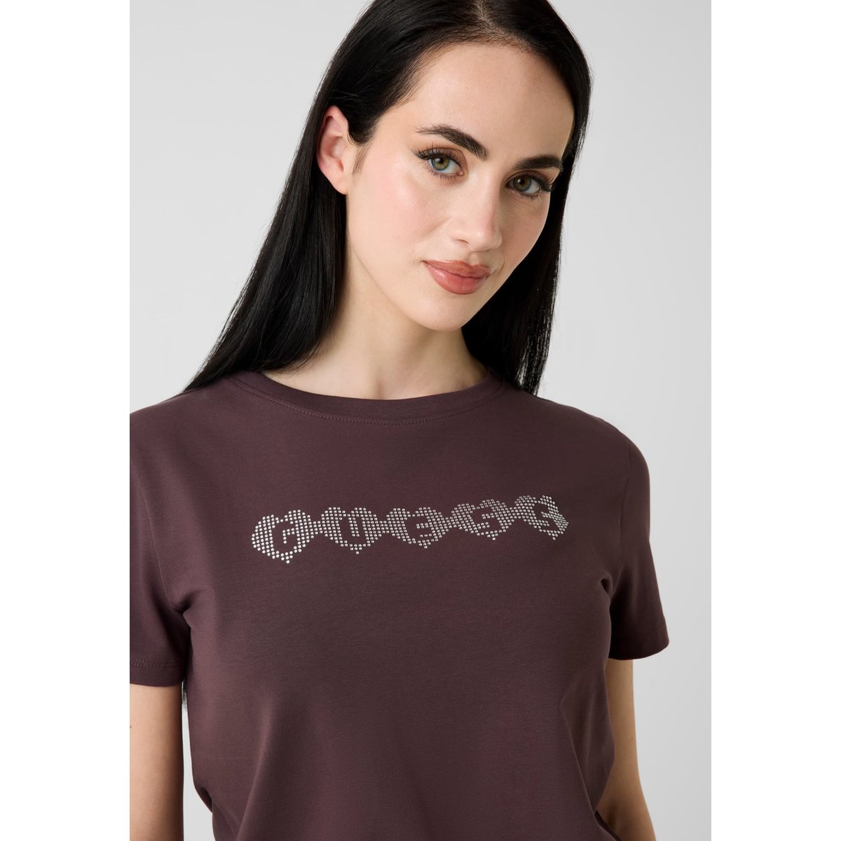 T-Shirt Avec Logo En Strass marron, GUESS