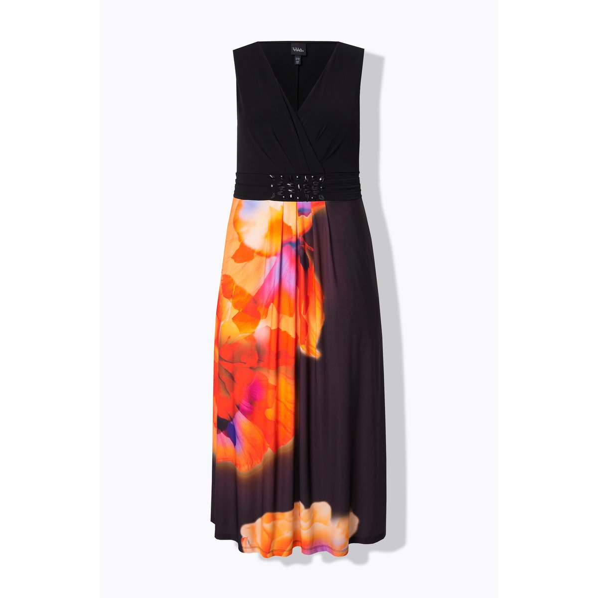 Robe maxi sans manches. Motif fleurs XL. noir, ULLA POPKEN
