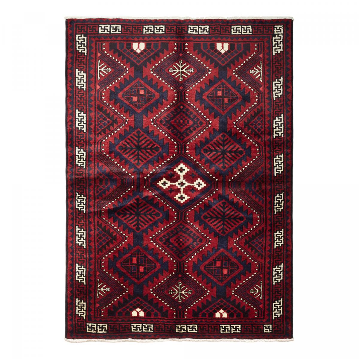 Tapis d'orient, motif oriental authentique noué main, LORI 7 rouge, crème, noir, UN AMOUR DE TAPIS