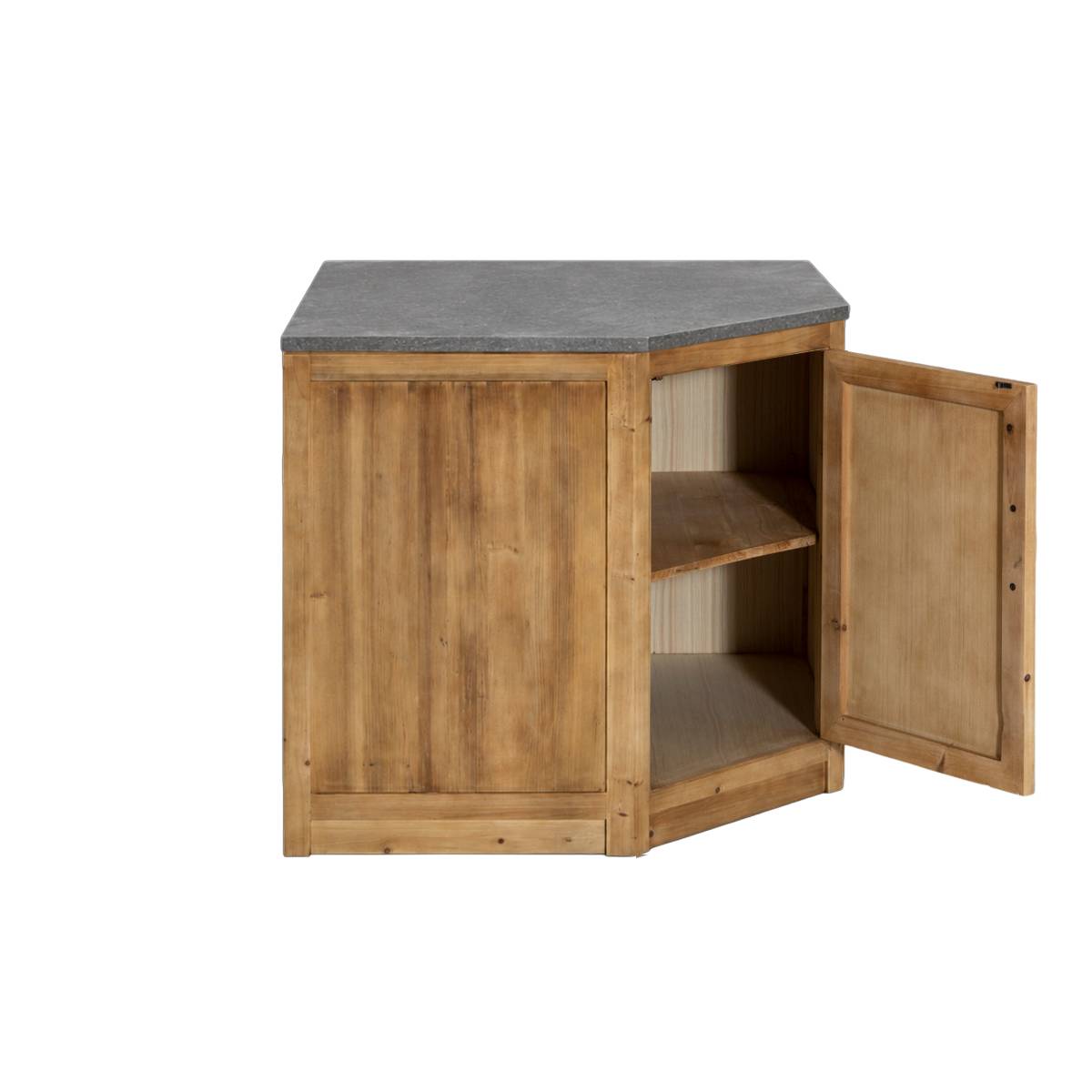 Meuble bas de cuisine en bois recyclé et pierre bleue CHAMPÊTRE bois clair, MADE IN MEUBLES 