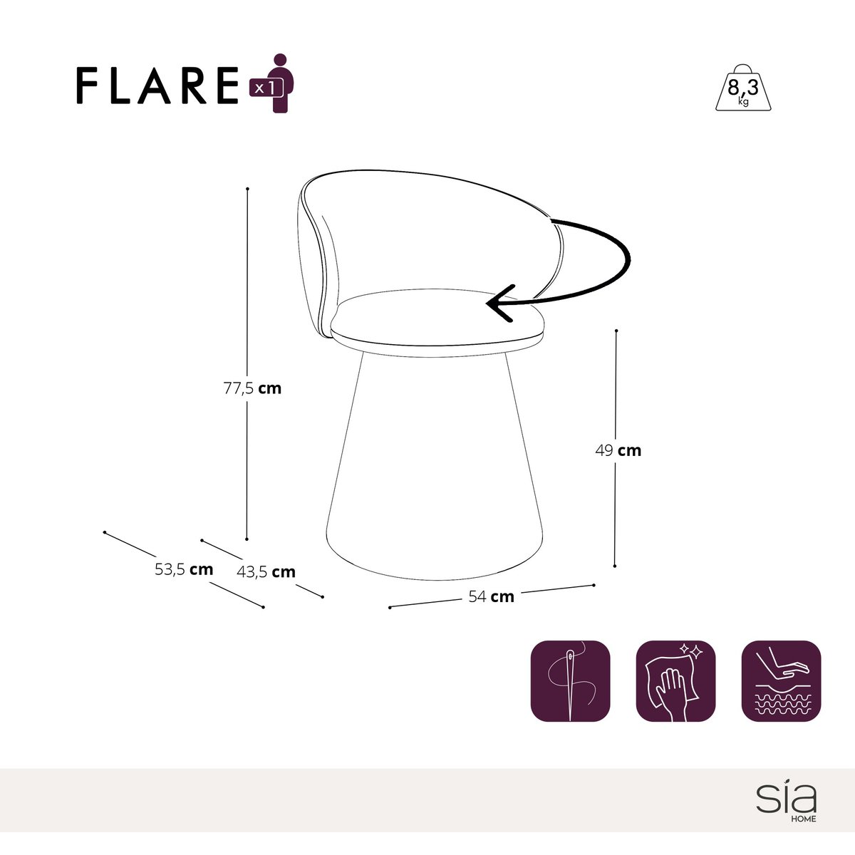 Fauteuil rotatif 180° en velours texturé FLARE crème, SIA HOME