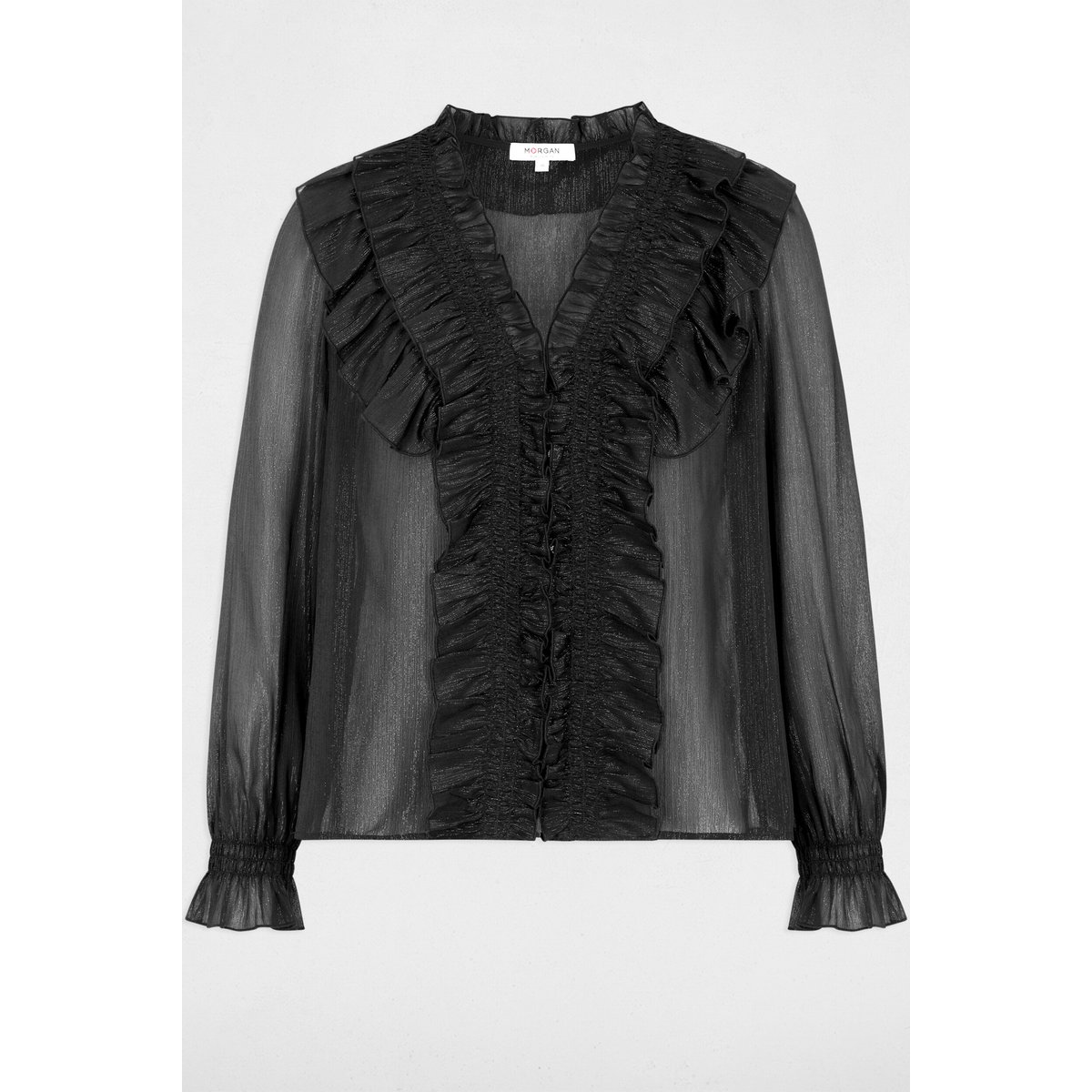 Chemise brillante col v noir, MORGAN