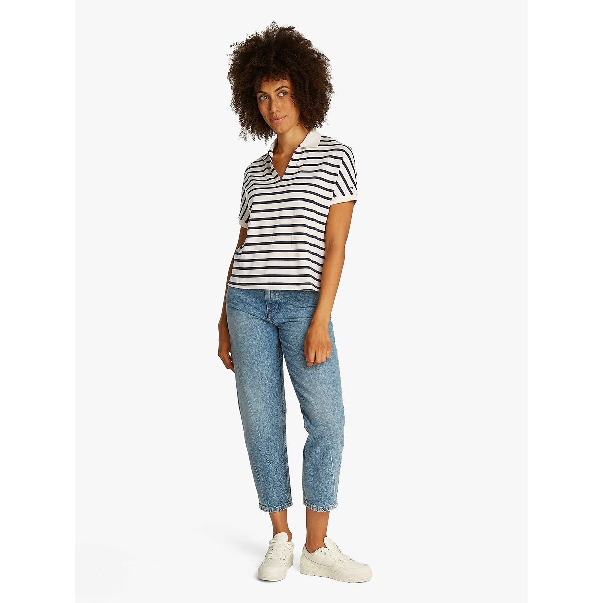 Loose Fit Polo Shirt with Short Sleeves white/navy, TOMMY HILFIGER