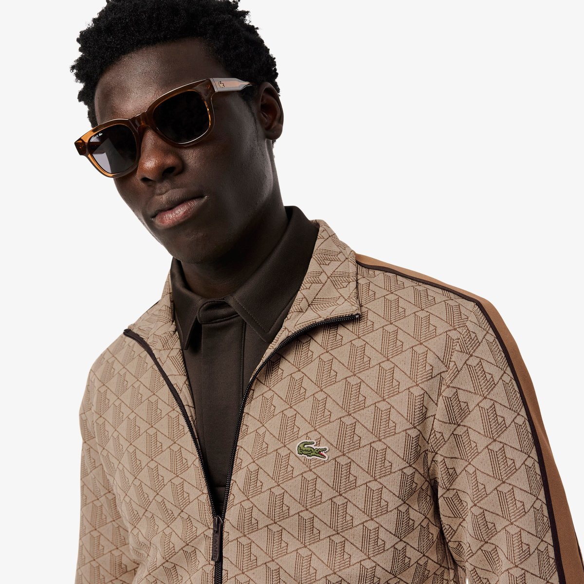 Veste de survêtement zippée Paris jacquard beige-6ir, LACOSTE