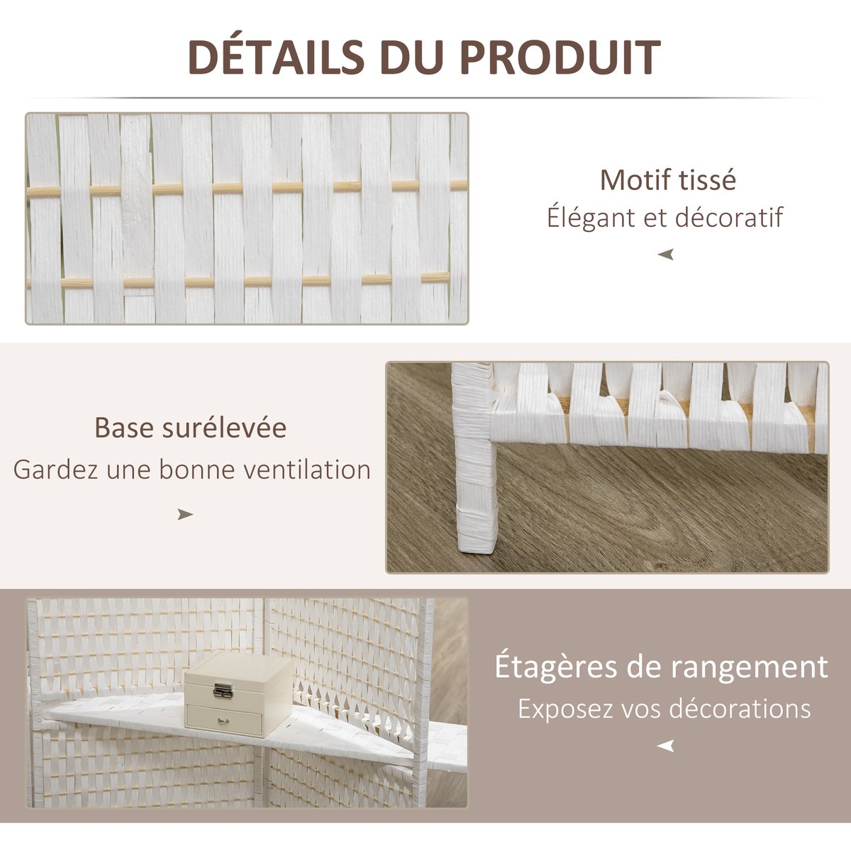 Écran de confidentialité Fibres de papier blanc, HOMCOM