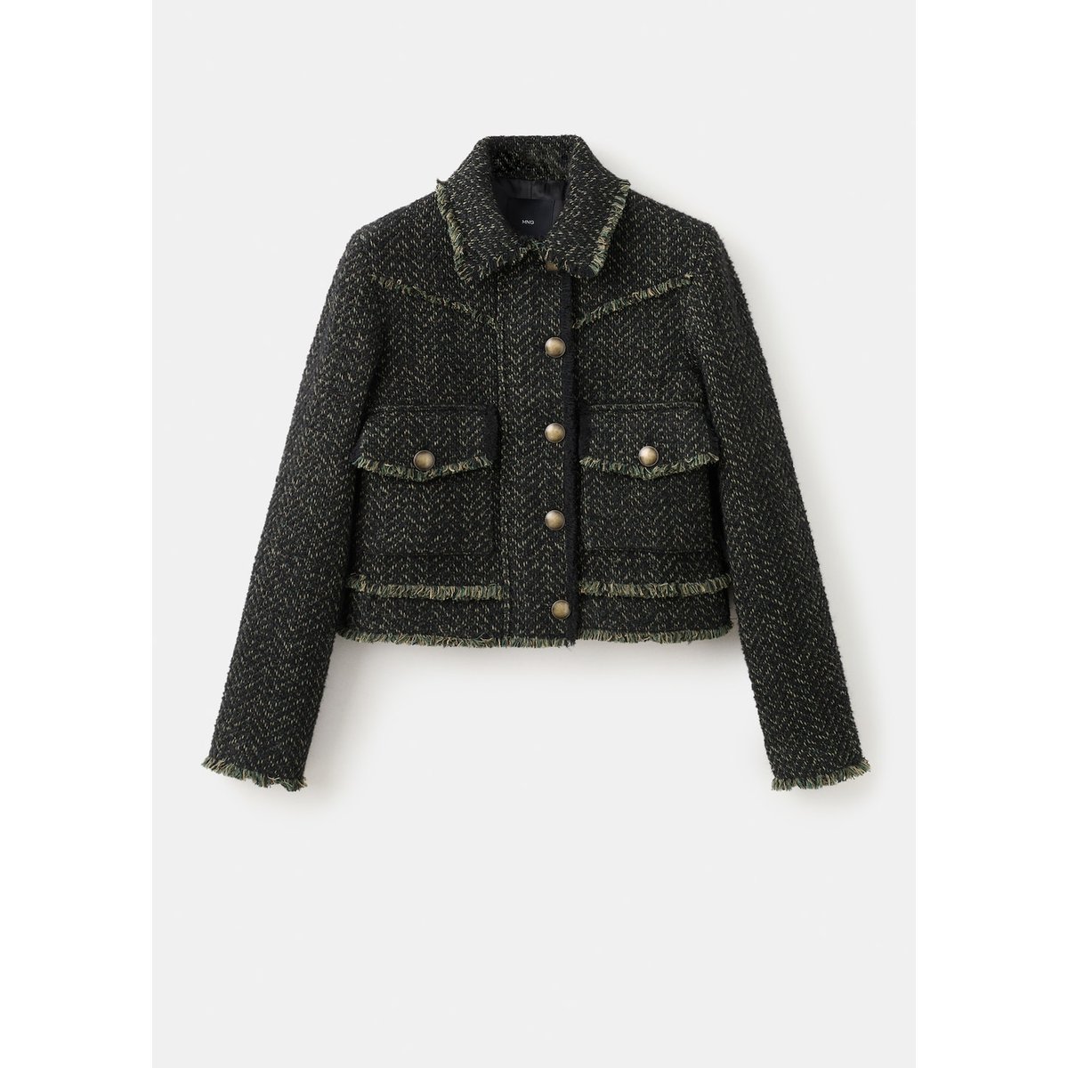 Veste tweed col à revers vert, MANGO