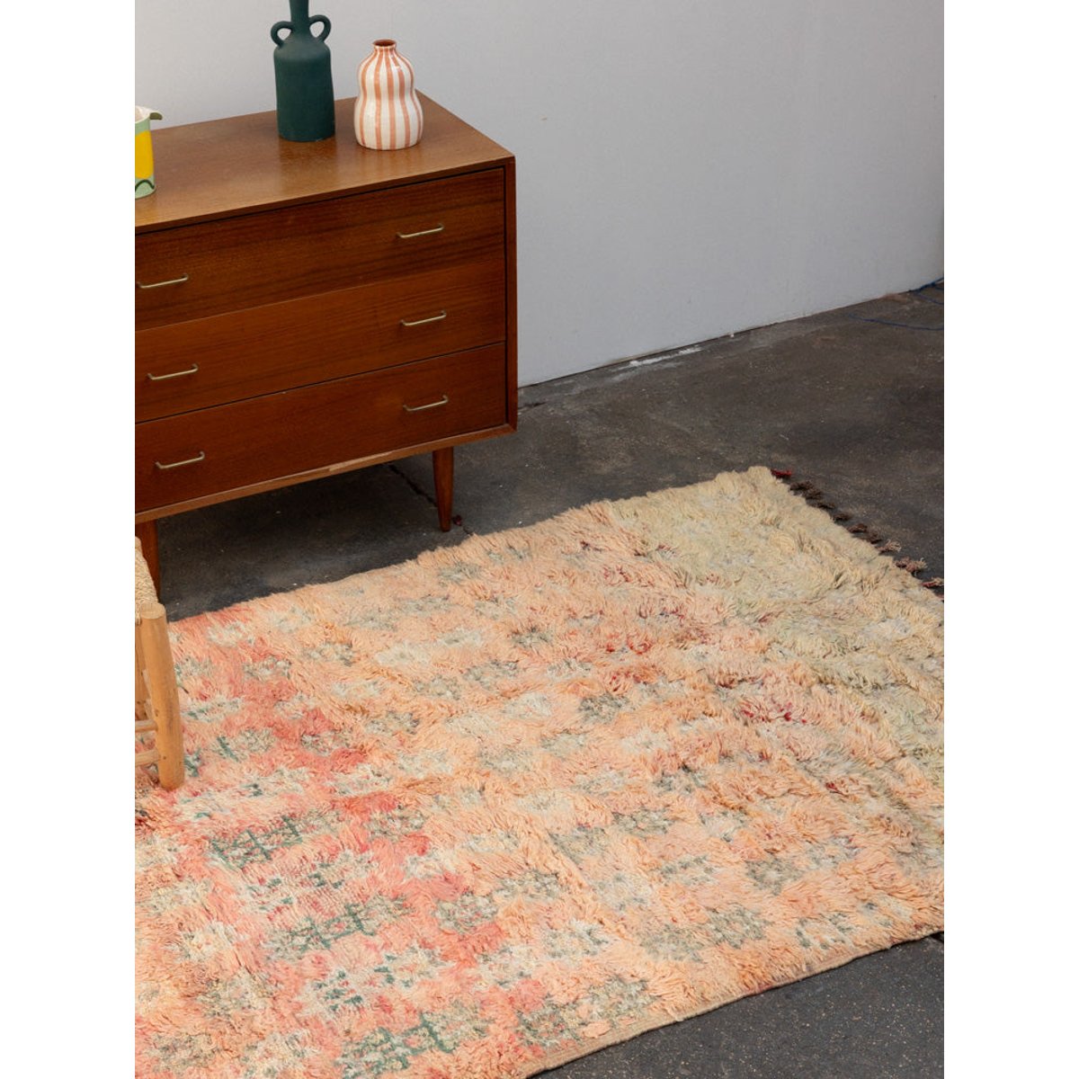 Tapis rose et turquoise en laine Olivier N°40 - Bon état rose, DEBONGOUT