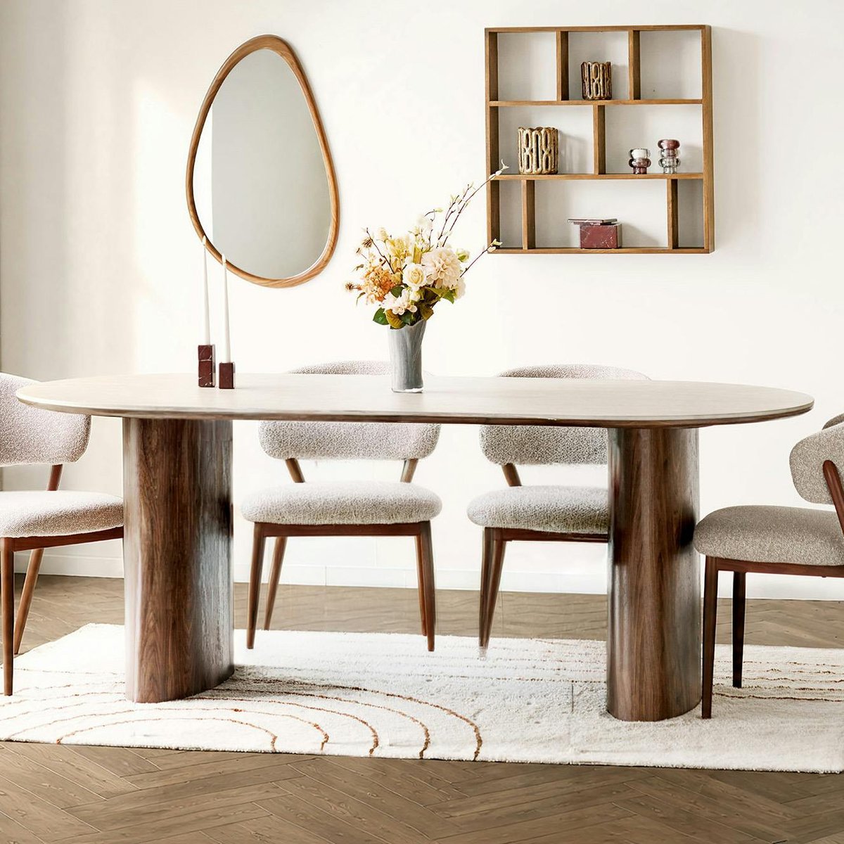 Table à manger ovale en céramique aspect travertin 210 cm PRATO beige, PIER IMPORT