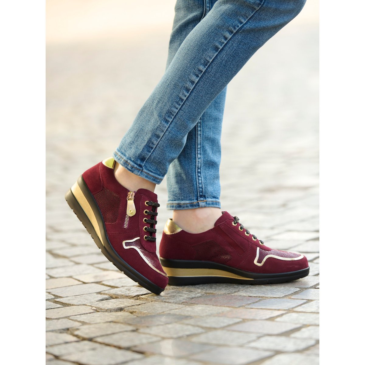 Derbies cuir détails métallisés bordeaux, PEDICONFORT