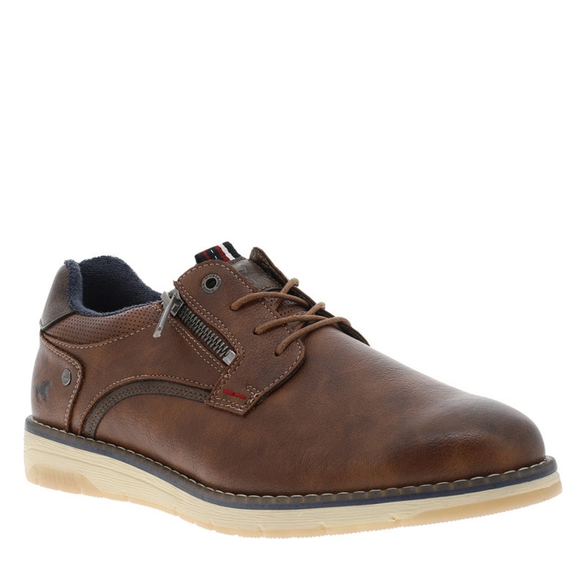 Derbies brunes avec un talon plat munies de lacets ronds et d'un zip latéral brun, MUSTANG