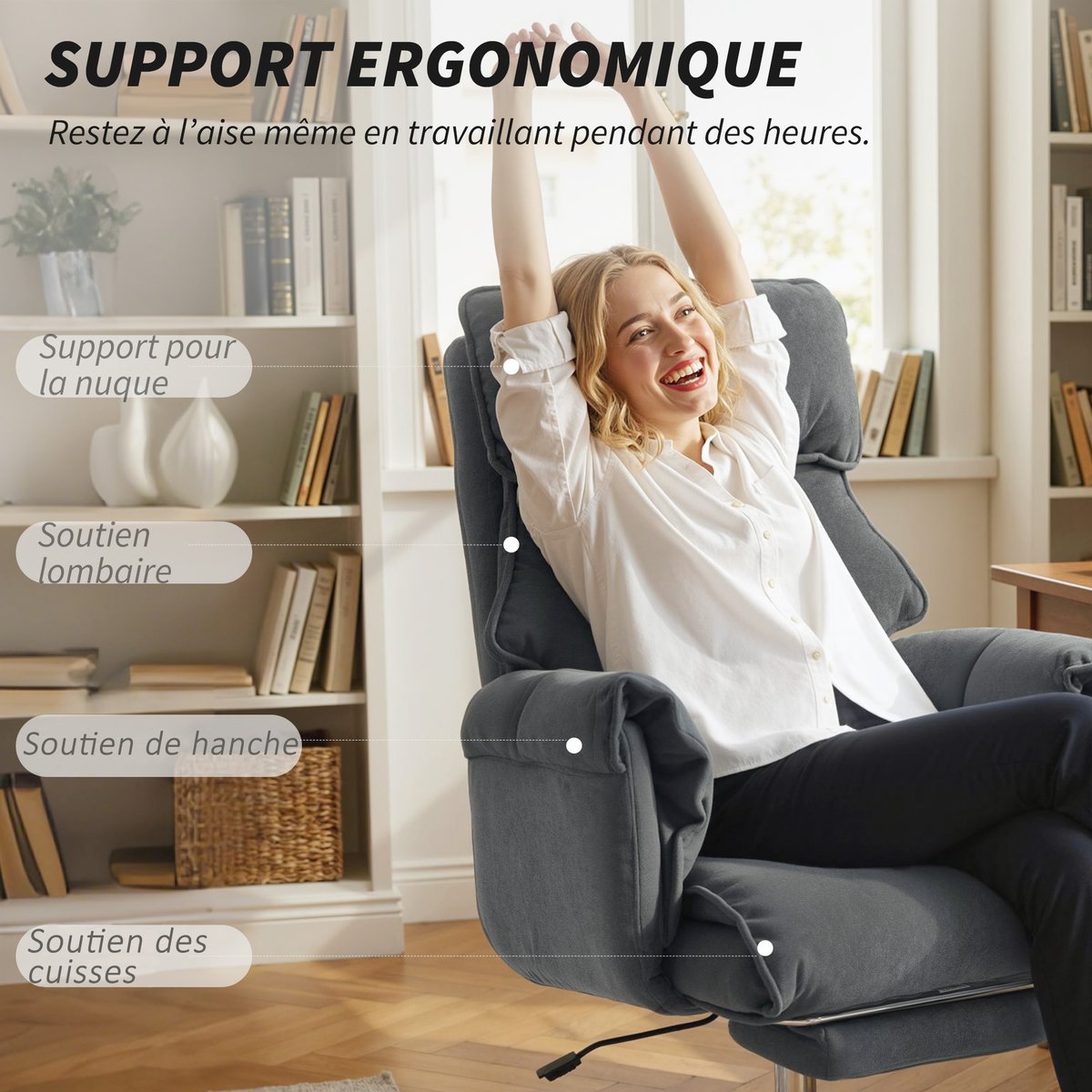 Chaise de bureau Flanelle douce (100 % gris foncé, HOMCOM