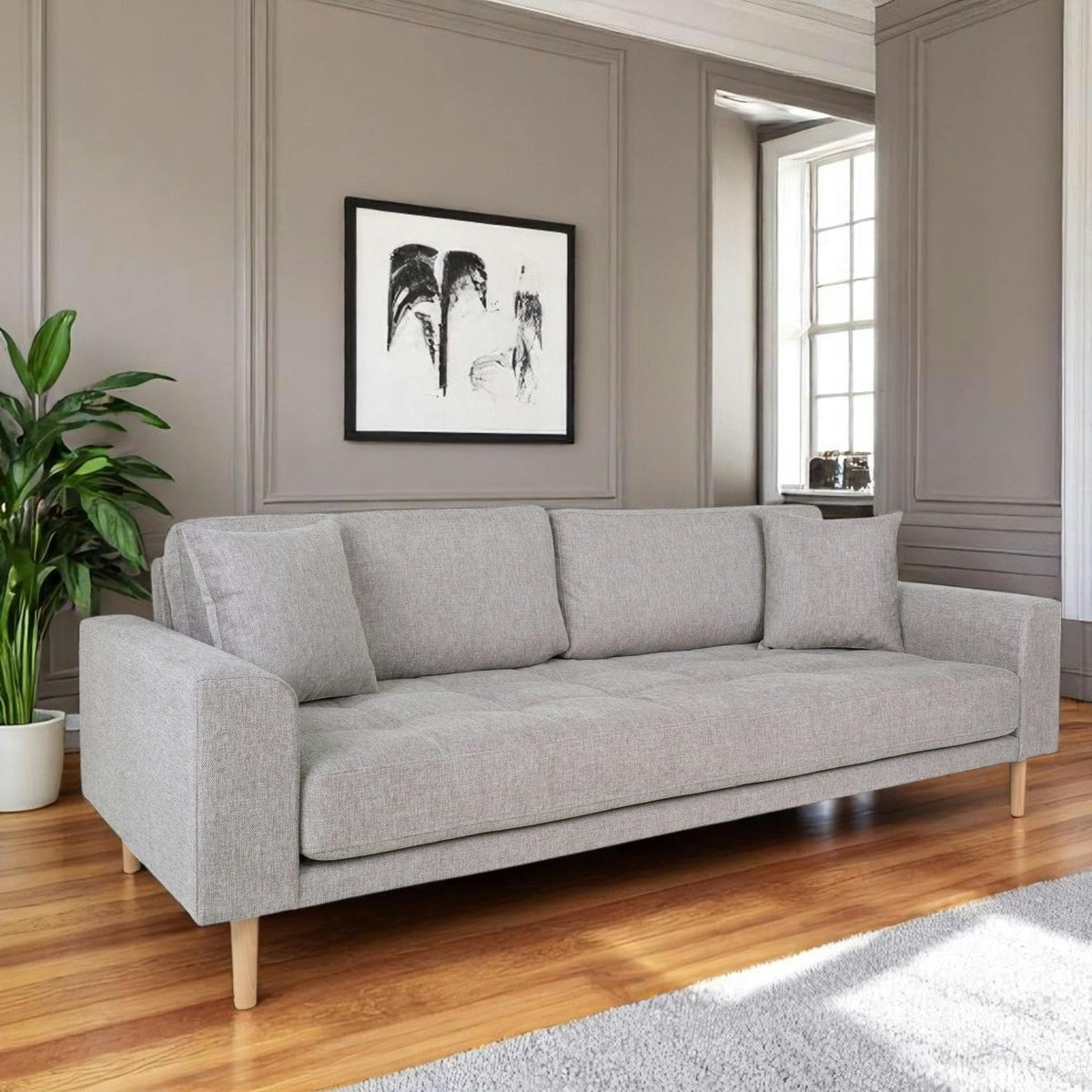 Canapé droit moderne en tissu AMSTERDAM gris clair - 3 places, PIER IMPORT