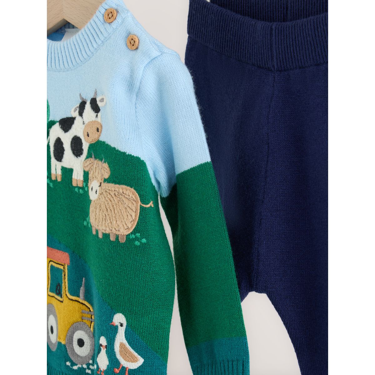 Ensemble bébé pull en maille et legging ferme hamish verte/bleue, NEXT