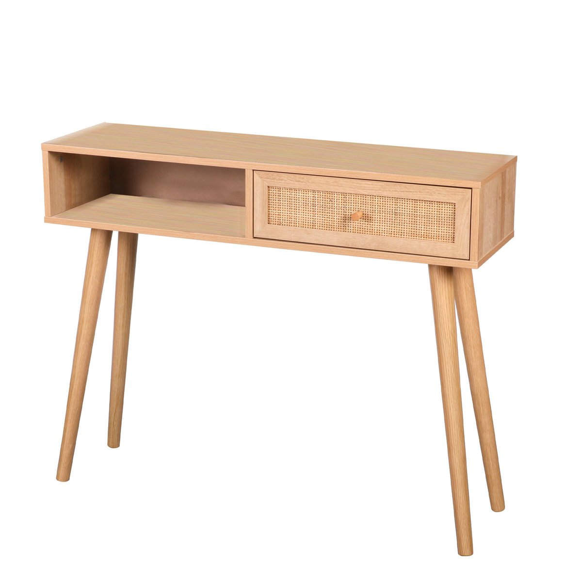 Console bois et 1 tiroir rotin- 100x30x81cm bois, URBAN LIVING