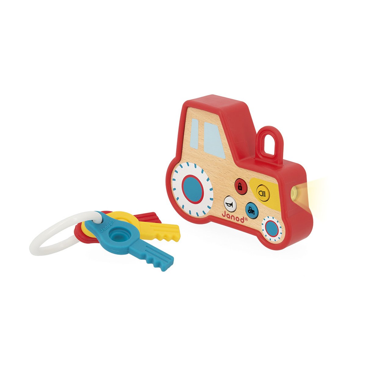 Hochet Interactif Porte-clés Tracteur rouge, JANOD