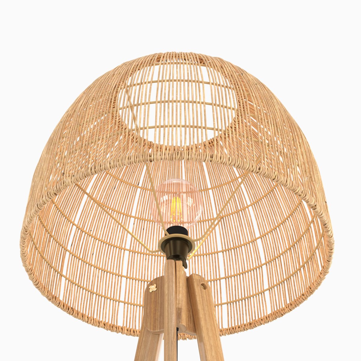 Lampadaire trépied en rotin de teck massif - CORTE beige, MAISON PAVANE