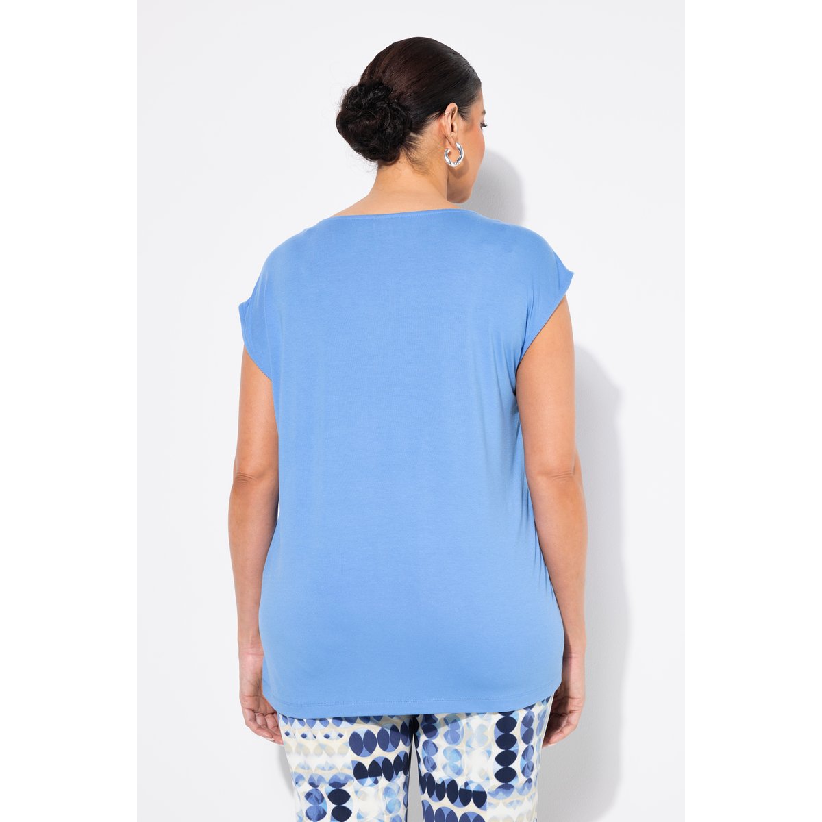 T-shirt sans manches. Mélange de matières bleu clair, ULLA POPKEN