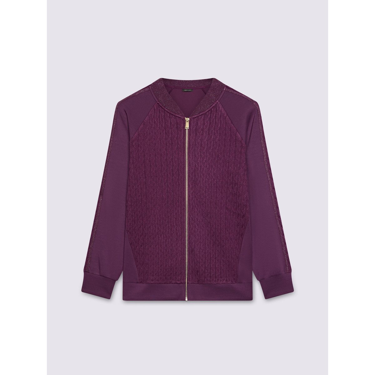 Sweat-shirt zippé en double tissu violet, FIORELLA RUBINO